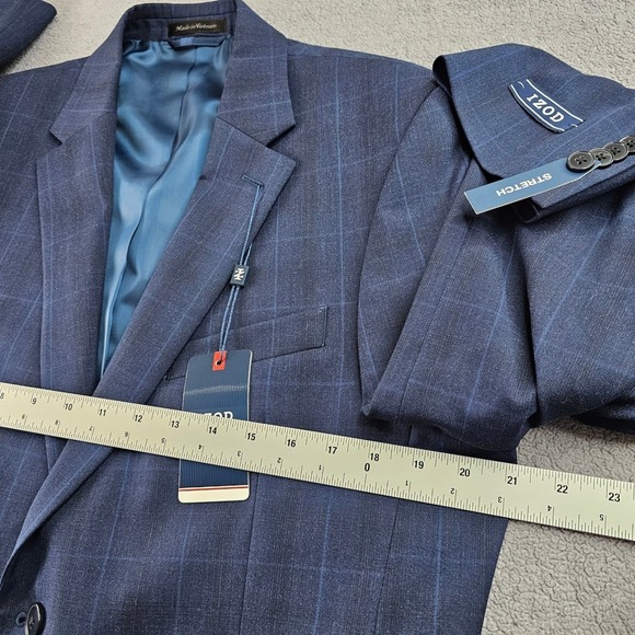 IZOD 2-Piece Suit Jacket & Pants Mens 42 S/ 36W Dark Blue Check Single Breasted - Picture 3 of 16